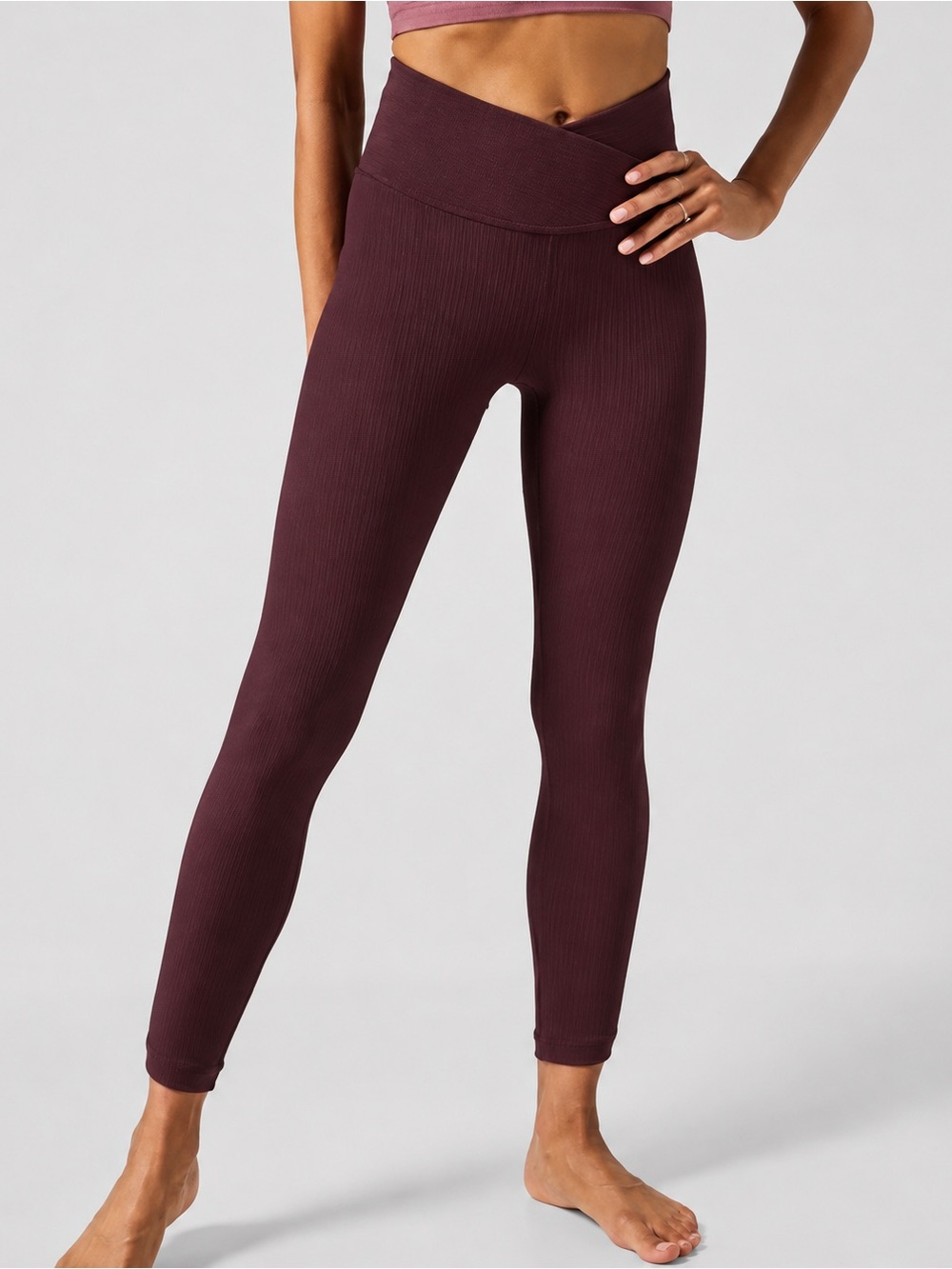 Athleta Elation crossover rib 7/8 burgundy leggings, medium